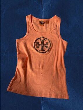 Tory Burch Orange Logo Ribbed Tank Top